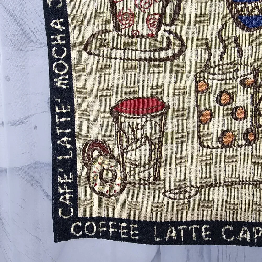 Place Mats Coffee Dining Green Black Bistro Canvas Farmhouse Woven x 6